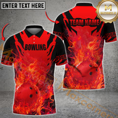 Maxcorners Ball Flame Bowling Jersey Multicolor Option Customized Name, Team Name 3D Polo Shirt