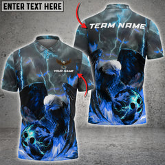 Maxcorners Thunder Lightning Flame Eagle Bowling Jersey Multicolor Option Personalized Name, Team Name 3D Polo Shirt