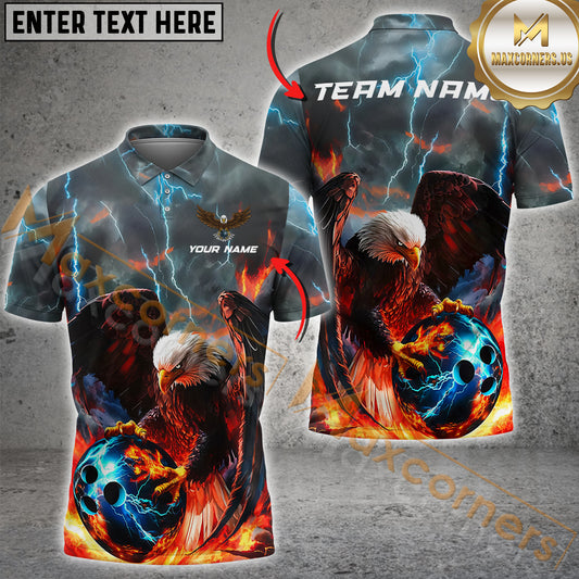 Maxcorners Thunder Lightning Flame Eagle Bowling Jersey Multicolor Option Personalized Name, Team Name 3D Polo Shirt