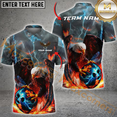 Maxcorners Thunder Lightning Flame Eagle Bowling Jersey Multicolor Option Personalized Name, Team Name 3D Polo Shirt