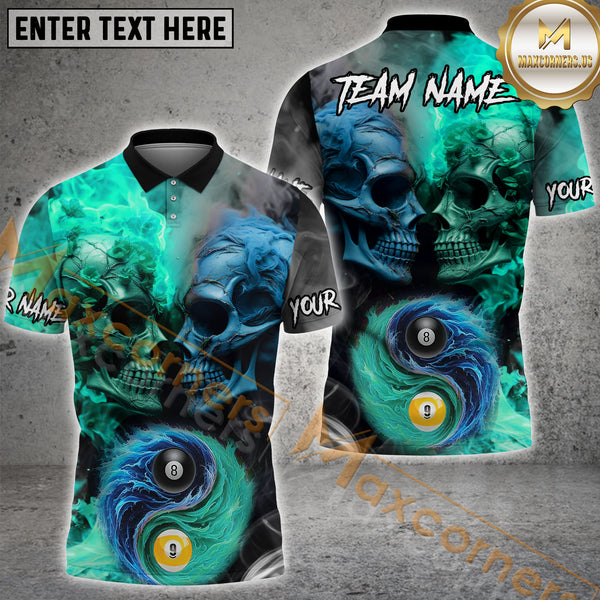 Maxcorners Billiard Inferno & Ice Skull Yin Yang Multicolor Personalized Name, Team Name 3D Shirt