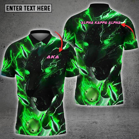 Maxcorners Bowling & Pins  Black Panther Green Premium Customized Name, Team Name 3D Polo Shirt For Carlos