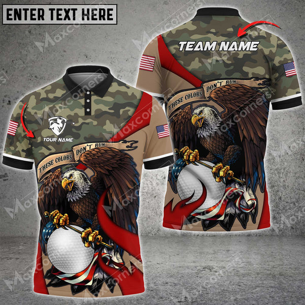 MaxCorners Customized Name Premium Eagle US Veteran Camo Pattern Golf Multicolor Custom 3D Polo Shirt