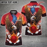 Maxcorners Bowling & Pins USA Eagle Flag Multicolor Option Customized Name, Team Name 3D Polo Shirt (4 Colors)