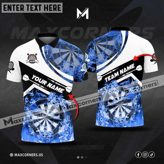 Maxcorners Darts Flame Fire Multicolor Option Customized Name, Team Name 3D Polo Shirt (4 Colors)
