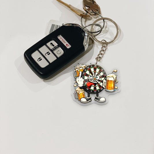 Maxcorners Darts Funny Beer Dartboard Mascot 3D Keychain And Ornament