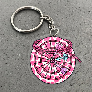 Maxcorners Darts Pink Cow Print Dartboard 3D Keychain And Ornament