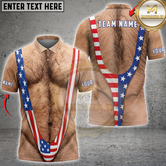 Maxcorners American Flag Mankini Personalized Name 3D Unisex Shirt