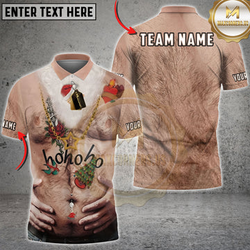 Maxcorners Christmas Funny Hairy Chest Santa Hohoho Personalized Name 3D Unisex Shirt