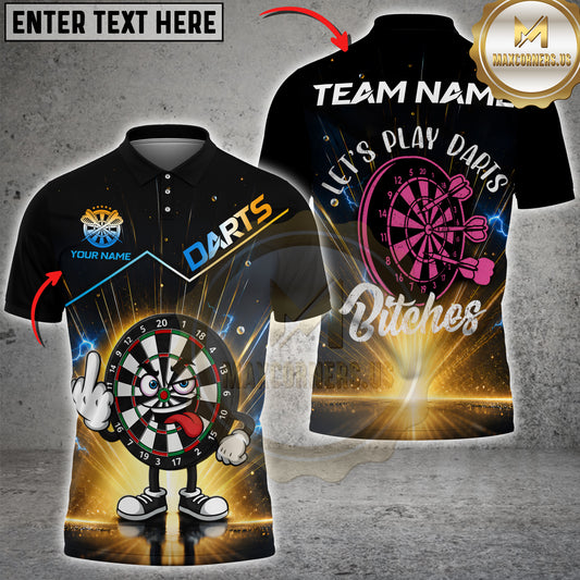 Maxcorners Darts Cartoon Dartboard Middle Finger And Let’s Play Darts Bitches Personalized Name 3D Unisex Shirt