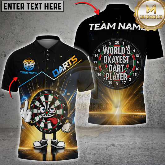 Maxcorners Darts Cartoon Dartboard Middle Finger And World’s Okayest Dart Player Personalized Name 3D Unisex Shirt