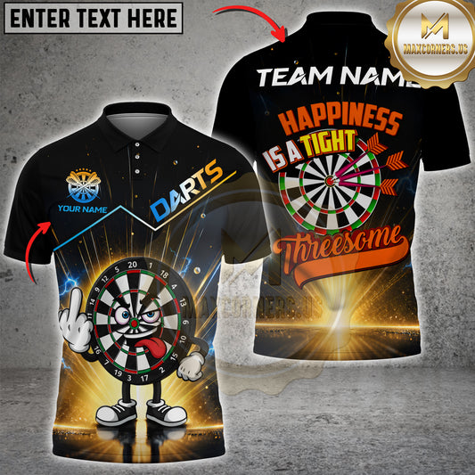 Maxcorners Darts Cartoon Dartboard Middle Finger And Happiness Is A Tight Threesome Personalized Name 3D Unisex Shirt