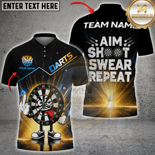 Maxcorners Darts Cartoon Dartboard Middle Finger And Aim Shoot Swear Repeat Personalized Name 3D Unisex Shirt