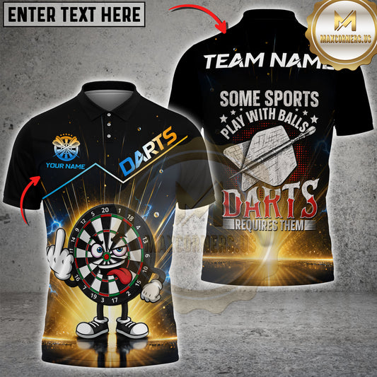 Maxcorners Darts Cartoon Dartboard Middle Finger And Some Sports Play With Balls Personalized Name 3D Unisex Shirt