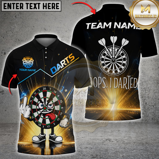 Maxcorners Darts Cartoon Dartboard Middle Finger And Oops I Darted Personalized Name 3D Unisex Shirt