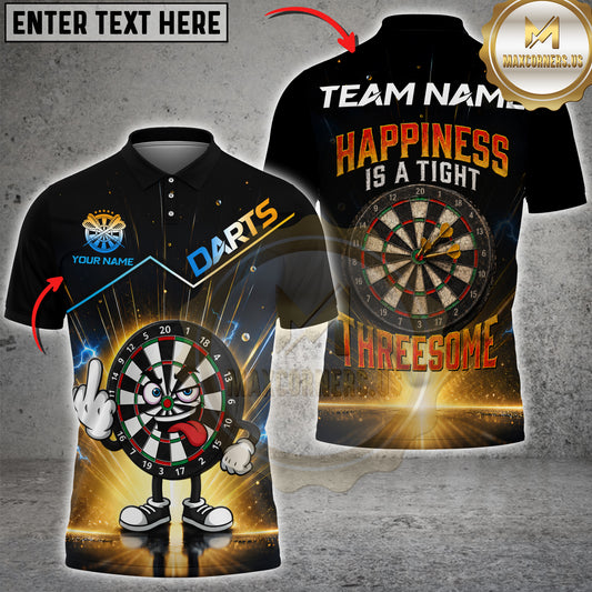 Maxcorners Darts Cartoon Dartboard Middle Finger And Happiness Is A Tight Threesome Personalized Name 3D Unisex Shirt