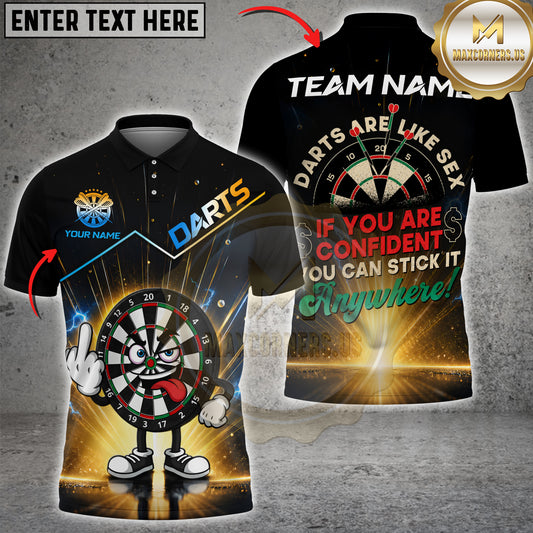 Maxcorners Darts Cartoon Dartboard Middle Finger And Darts Are Like Sex If You Are Confident You Can Stick It Anywhere Personalized Name 3D Unisex Shirt