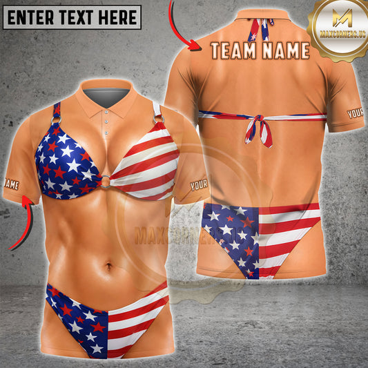 Maxcorners American Flag Bikini Personalized Name 3D Unisex Shirt