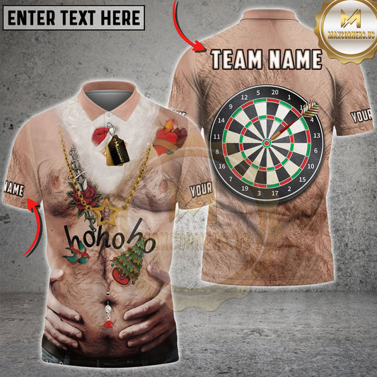 Maxcorners Darts Funny Hairy Chest Santa Hohoho And Dartboard Personalized Name 3D Unisex Shirt