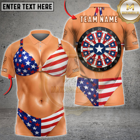 Maxcorners Darts American Flag Dartboard Bikini Personalized Name 3D Unisex Shirt