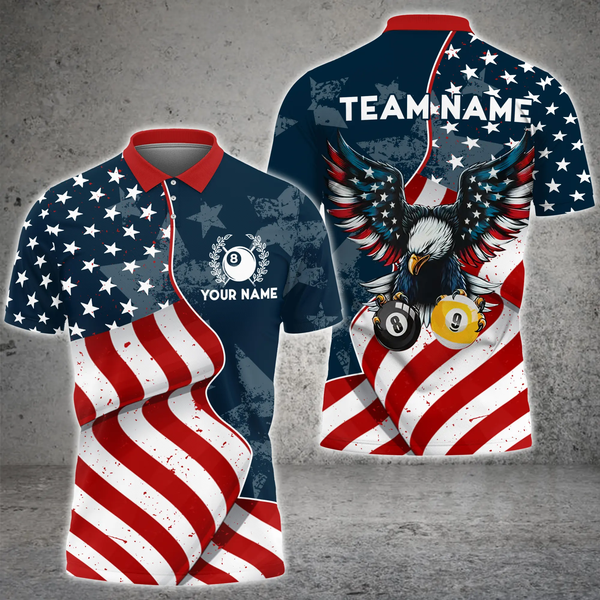 Maxcorners American Flag Eagle 8 Ball & 9 Ball Billiard Shirts Custom Patriotic Cool Billiard Jersey