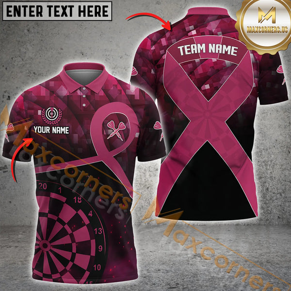 Maxcorners Pink Ribbon Breast Cancer Awareness Darts Shirt Custom Breast Cancer Shirts For Darts Lover