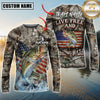 Maxcorners Patriotic Fishing Camo Personalized Name, Team Name 3D Long Sleeve Shirt (Large Mouth Bass, Walleye, Trout, Crappie, Catfish, Pike