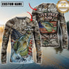 Maxcorners Patriotic Fishing Camo Personalized Name, Team Name 3D Long Sleeve Shirt (Large Mouth Bass, Walleye, Trout, Crappie, Catfish, Pike
