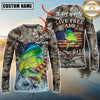 Maxcorners Patriotic Fishing Camo Personalized Name, Team Name 3D Long Sleeve Shirt (Mahi-mahi, Tuna, Chinook, Marlin, Striped Bass, Salmon)