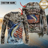 Maxcorners Patriotic Fishing Camo Personalized Name, Team Name 3D Long Sleeve Shirt (Mahi-mahi, Tuna, Chinook, Marlin, Striped Bass, Salmon)