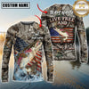 Maxcorners Patriotic Fishing Camo Personalized Name, Team Name 3D Long Sleeve Shirt (Mahi-mahi, Tuna, Chinook, Marlin, Striped Bass, Salmon)