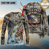 Maxcorners Patriotic Fishing Camo Personalized Name, Team Name 3D Long Sleeve Shirt (Mahi-mahi, Tuna, Chinook, Marlin, Striped Bass, Salmon)