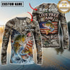 Maxcorners Patriotic Fishing Camo Personalized Name, Team Name 3D Long Sleeve Shirt (Large Mouth Bass, Walleye, Trout, Crappie, Catfish, Pike