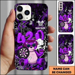 Maxcorners Darts 420 Teddy Bear Purple Graffiti Style Personalized Name 3D Phone Case