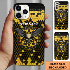 Maxcorners Darts Honeycomb Skull Bee Dark Yellow Black Personalized Name 3D Phone Case