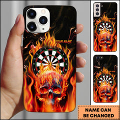 Maxcorners Darts Flaming Skull Fire Board Dark Style Personalized Name 3D Phone Case