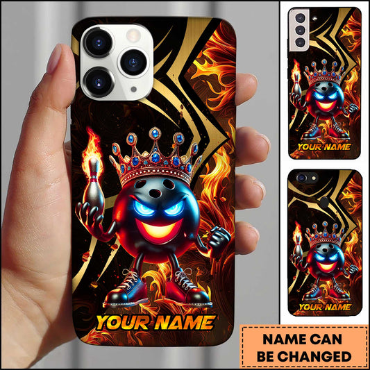 Maxcorners Bowling Fire King Crown Cartoon Ball Personalized Name 3D Phone Case