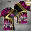 Maxcorners Bowling Gold Diagonal Stripe Leopard Pattern Multicolor Customized Name, Team Name 3D Shirts