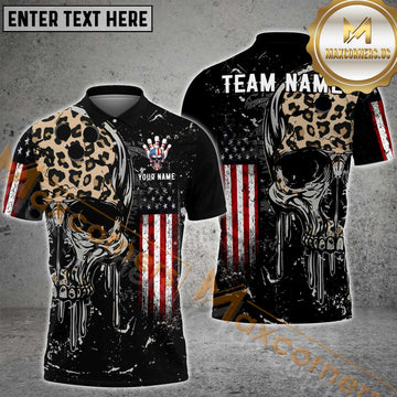 Maxcorners Darts Patriotic Skull Leopard American Flag Personalized Name 3D Unisex Shirt