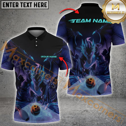Maxcorners Custom Black And Red Dragon Bowling Jerseys, Dragon Bowling Team Polo Shirts For Men LM233