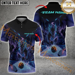 Maxcorners Custom Black And Red Dragon Bowling Jerseys, Dragon Bowling Team Polo Shirts For Men LM233