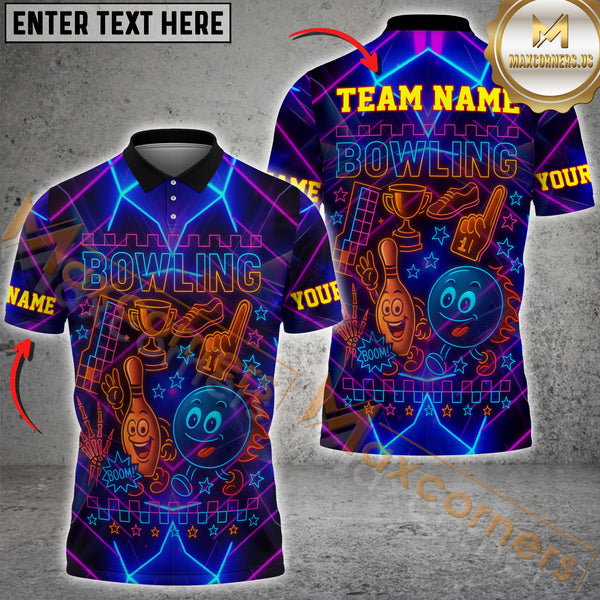 Maxcorners Bowling Fun Icons – Glow Party Personalized Name 3D Unisex Shirt