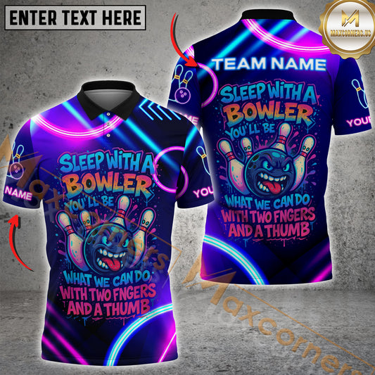 Maxcorners Bowling Sleep With A Bowler Neon Style Personalized Name 3D Unisex Shirt