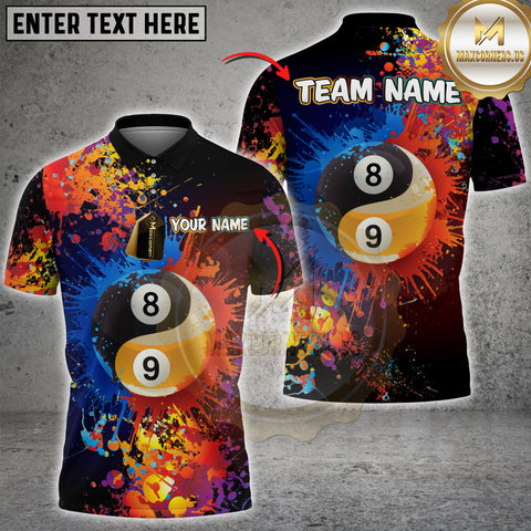Maxcorners Billiard Color Splash Yin-Yang Ball 8&9 Personalized Name, Team Name Unisex 3D Shirt