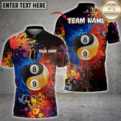 Maxcorners Billiard Color Splash Yin-Yang Ball 8&9 Personalized Name, Team Name Unisex 3D Shirt