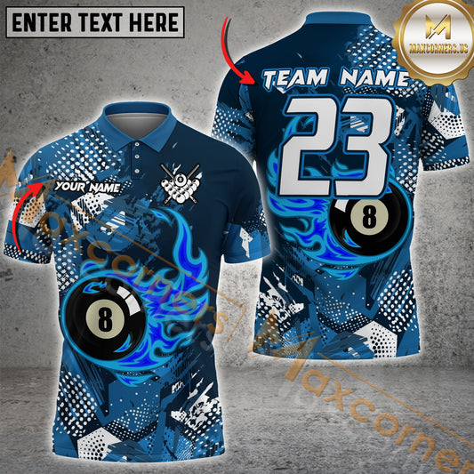 Maxcorners Ball 8 Flame Billiard Jersey Multicolor Options Personalized Name, Team Name 3D Polo Shirt (4 Colors)