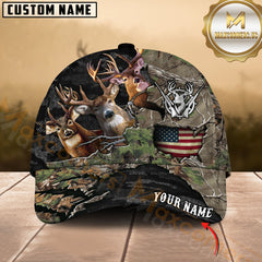 Maxcorners Personalized American Flag Forest Camo Deer Hunting 3D Cap, Perfect Gift for Hunter