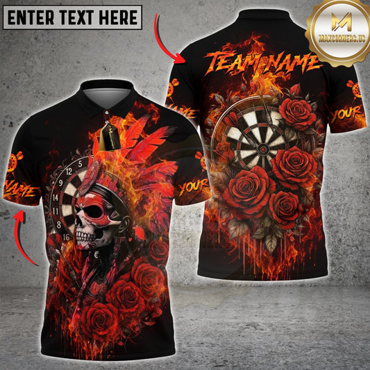 Maxcorners Darts Skull Fire Roses Multicolor Customized Name, Team Name 3D Shirt For Women