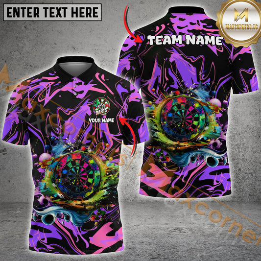Maxcorners Darts Colorful Graffiti Mutilcolor Options Personalized Name, Team Name 3D Polo Shirt