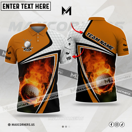 MaxCorners Customized Name Fire Golf Multicolor Option Custom 3D Polo Shirt